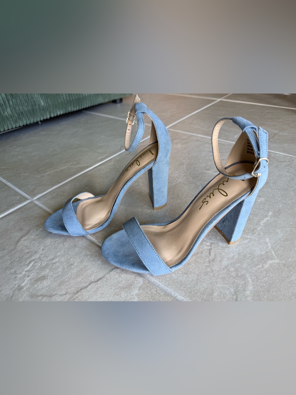 Lulus Dusty Blue Suede Ankle Strap Heel